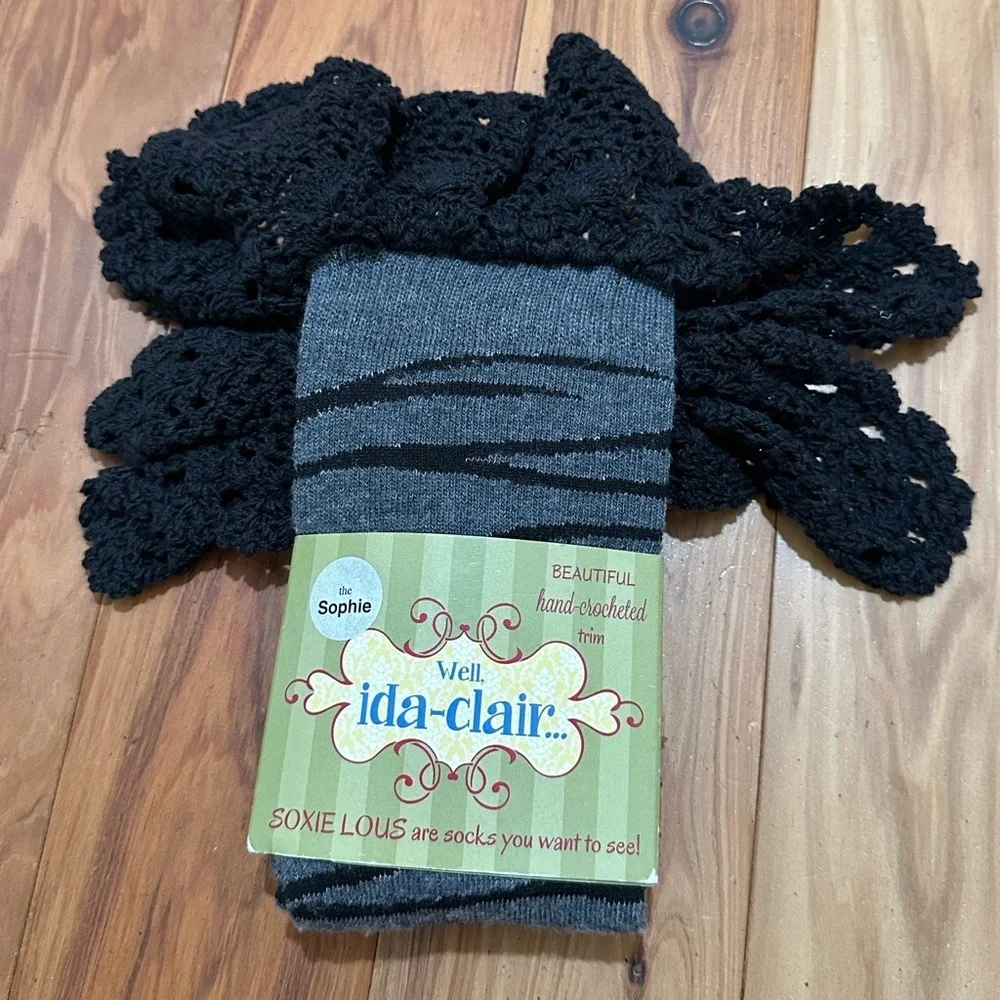 Lady Black and Gray Crocheted Trim Boot Socks